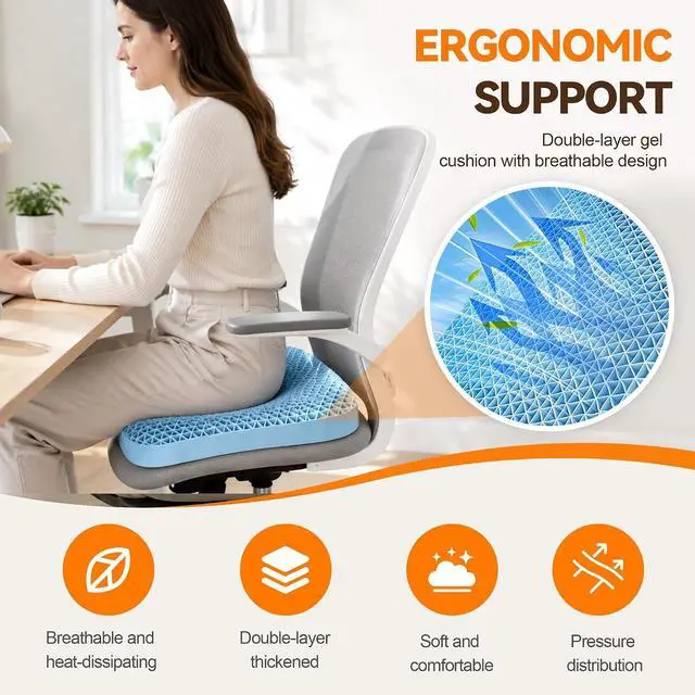 Alt view image 2 of 7 - TPE Double Layer Gel Seat Cushion for Long Sitting - Enlarged Thickened Patent Design with Ergonomic Coccyx Support, Soft Breathable Cooling Non-Slip Bottom for Office Chair, Car, Wheelchair