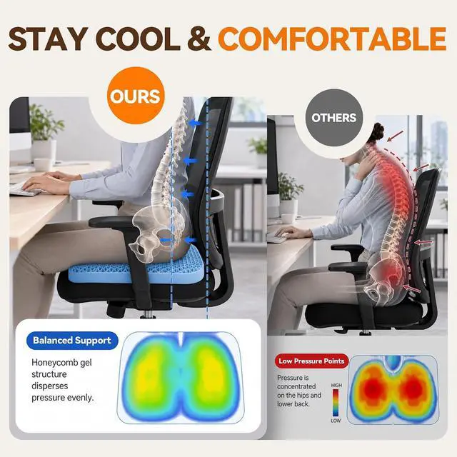 Alt view image 5 of 7 - TPE Double Layer Gel Seat Cushion for Long Sitting - Enlarged Thickened Patent Design with Ergonomic Coccyx Support, Soft Breathable Cooling Non-Slip Bottom for Office Chair, Car, Wheelchair