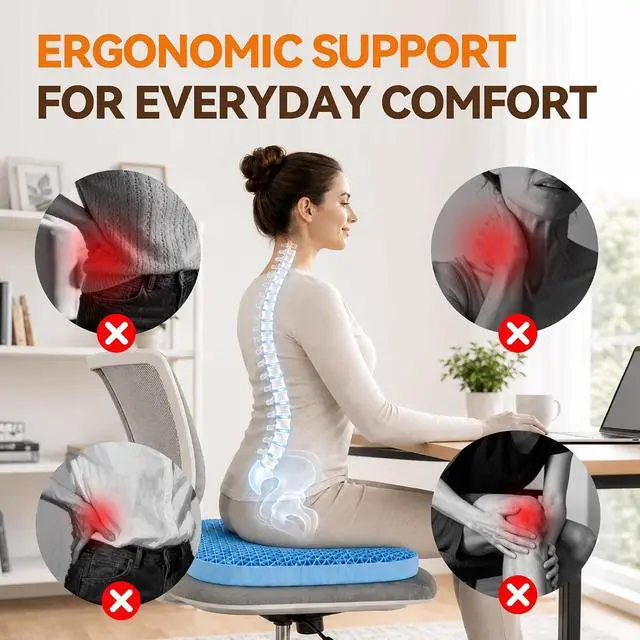 Alt view image 6 of 7 - TPE Double Layer Gel Seat Cushion for Long Sitting - Enlarged Thickened Patent Design with Ergonomic Coccyx Support, Soft Breathable Cooling Non-Slip Bottom for Office Chair, Car, Wheelchair