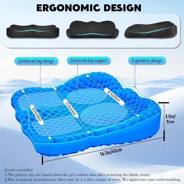 Alt view image 2 of 7 - Cooling Gel Seat Cushion, Thickened Big Breathable Honeycomb Design Absorbs Pressure Points Gel Cushion with Anti-Slip Cover Cooling Seat Cushion for Office Chair Home Car Wheelchair Stadium Bleachers
