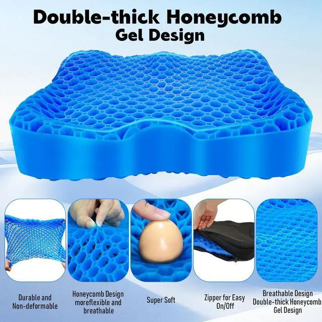 Alt view image 3 of 7 - Cooling Gel Seat Cushion, Thickened Big Breathable Honeycomb Design Absorbs Pressure Points Gel Cushion with Anti-Slip Cover Cooling Seat Cushion for Office Chair Home Car Wheelchair Stadium Bleachers