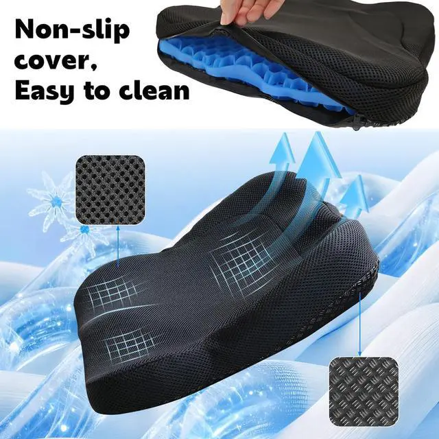 Alt view image 4 of 7 - Cooling Gel Seat Cushion, Thickened Big Breathable Honeycomb Design Absorbs Pressure Points Gel Cushion with Anti-Slip Cover Cooling Seat Cushion for Office Chair Home Car Wheelchair Stadium Bleachers