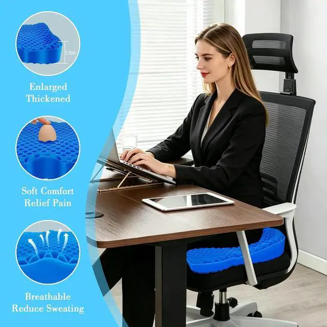 Alt view image 5 of 7 - Cooling Gel Seat Cushion, Thickened Big Breathable Honeycomb Design Absorbs Pressure Points Gel Cushion with Anti-Slip Cover Cooling Seat Cushion for Office Chair Home Car Wheelchair Stadium Bleachers
