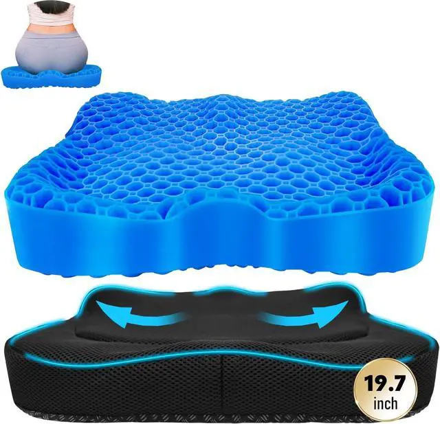 Main image of Cooling Gel Seat Cushion, Thickened Big Breathable Honeycomb Design Absorbs Pressure Points Gel Cushion with Anti-Slip Cover Cooling Seat Cushion for Office Chair Home Car Seat Cushion for Wheelchair