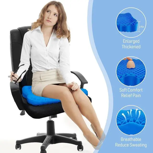 Alt view image 5 of 7 - Cooling Gel Seat Cushion, Thickened Big Breathable Honeycomb Design Absorbs Pressure Points Gel Cushion with Anti-Slip Cover Cooling Seat Cushion for Office Chair Home Car Seat Cushion for Wheelchair
