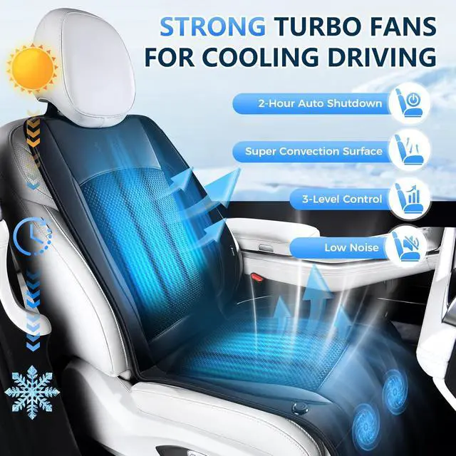 Alt view image 2 of 7 - Upgraded Cooling Car Seat Cover Front Seat with Blowing&Suction, 12V-24V Ventilated Car Seat Cushion with 2 Turbo Fans, 3-Speed Adjustable Universal Fit Breathable Car Cushion for Summer Driving-Black