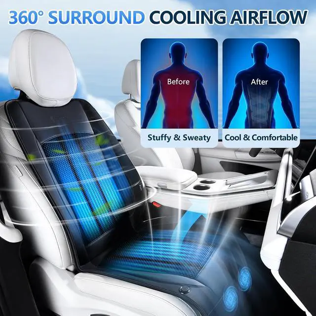 Alt view image 5 of 7 - Upgraded Cooling Car Seat Cover Front Seat with Blowing&Suction, 12V-24V Ventilated Car Seat Cushion with 2 Turbo Fans, 3-Speed Adjustable Universal Fit Breathable Car Cushion for Summer Driving-Black