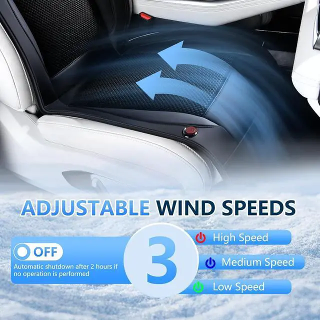 Alt view image 4 of 7 - Upgraded Cooling Car Seat Cover Front Seat with Blowing&Suction, 12V-24V Ventilated Car Seat Cushion with 2 Turbo Fans, 3-Speed Adjustable Universal Fit Breathable Car Cushion for Summer Driving-Black
