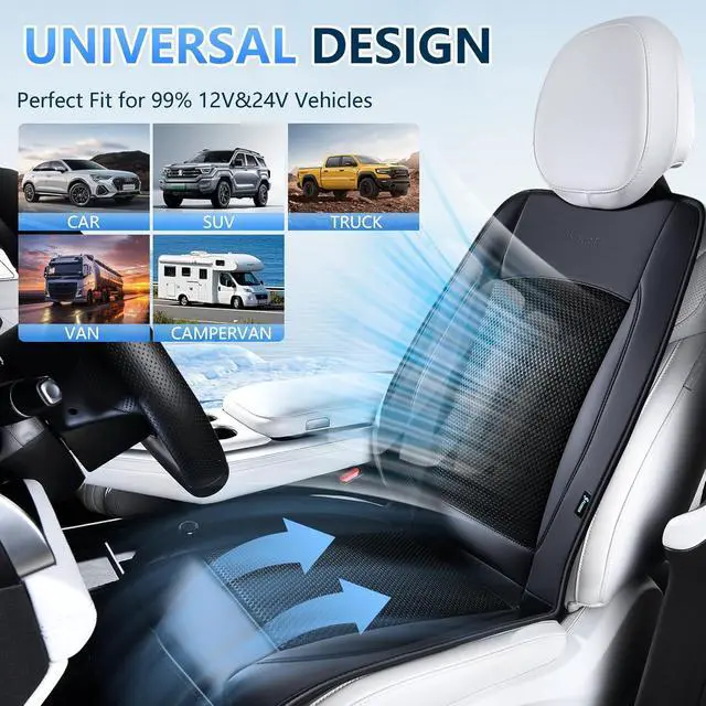 Alt view image 7 of 7 - Upgraded Cooling Car Seat Cover Front Seat with Blowing&Suction, 12V-24V Ventilated Car Seat Cushion with 2 Turbo Fans, 3-Speed Adjustable Universal Fit Breathable Car Cushion for Summer Driving-Black