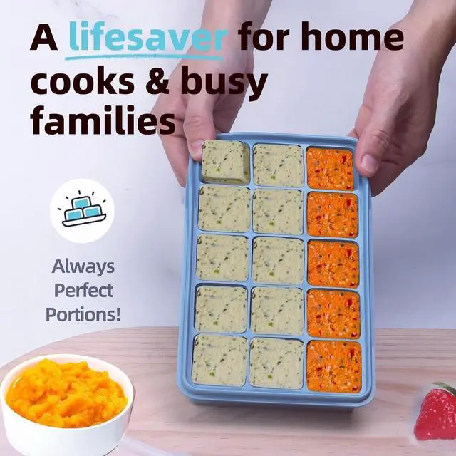 Alt view image 4 of 7 - Silicone Freezer Molds Gift Set with 2 Tbsp, 1/2, 1, and 2 Cup Silicone Freezer Trays With Lids - Meal Prep and Kitchen Essentials Bundle (Blue 4 Pack)