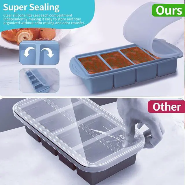 Alt view image 5 of 7 - Silicone Freezer Molds Gift Set with 2 Tbsp, 1/2, 1, and 2 Cup Silicone Freezer Trays With Lids - Meal Prep and Kitchen Essentials Bundle (Blue 4 Pack)