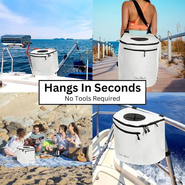 Alt view image 2 of 7 - Portable Trash Can for Boating and Camping - Durable and Collapsible with Inner Bin - Kayak, Fishing, Beach, Hiking and Camping Essentials, Boat Accessories 8 Gallon Trash Can (White)