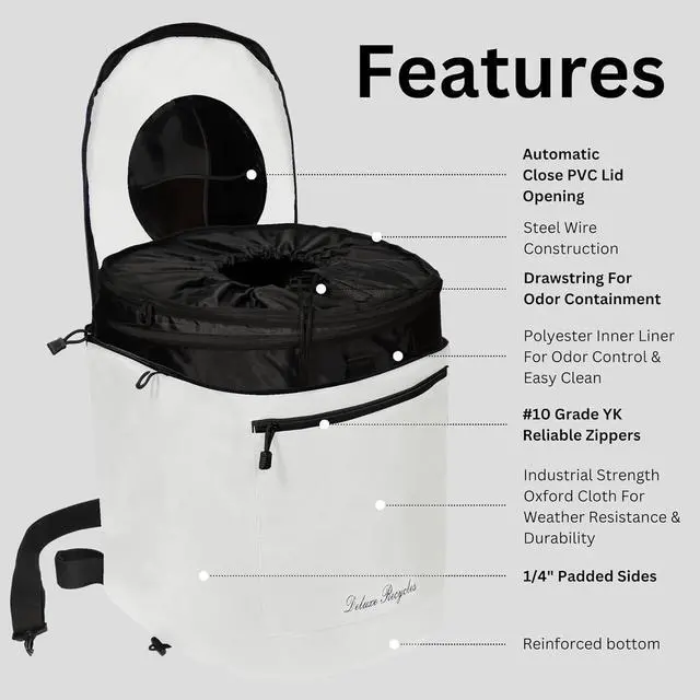 Alt view image 3 of 7 - Portable Trash Can for Boating and Camping - Durable and Collapsible with Inner Bin - Kayak, Fishing, Beach, Hiking and Camping Essentials, Boat Accessories 8 Gallon Trash Can (White)