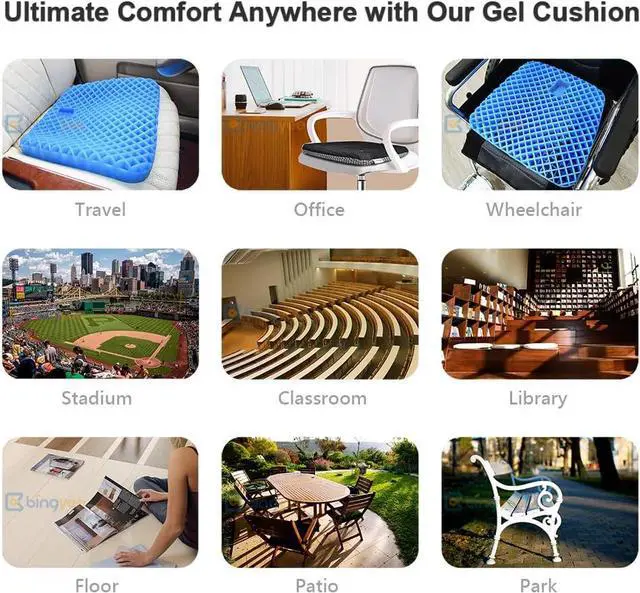 Alt view image 6 of 7 - Gel Seat Cushion 1.8 Inch Thick Seating Pad Orthopedic Chair Cushions for Pressure Relief Gel Pads for Office Chair, Car, Home, Wheelchair, Kayak Cushion, Stadium Cushion