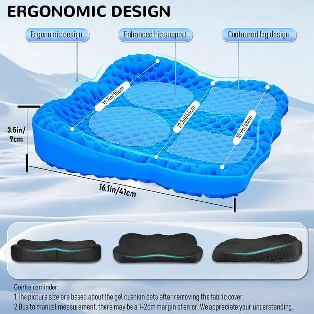 Alt view image 2 of 7 - Cooling Gel Seat Cushion, Thickened Big Breathable Honeycomb Design Absorbs Pressure Points Gel Cushion with Anti-Slip Cover Cooling Seat Cushion for Office Chair Home Car Seat Cushion for Wheelchair