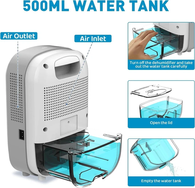 Alt view image 6 of 7 - Mini Dehumidifier for Small Spaces, Quiet with Auto Shut-Off & Power-Off Memory, for Bathroom, Basement & RV