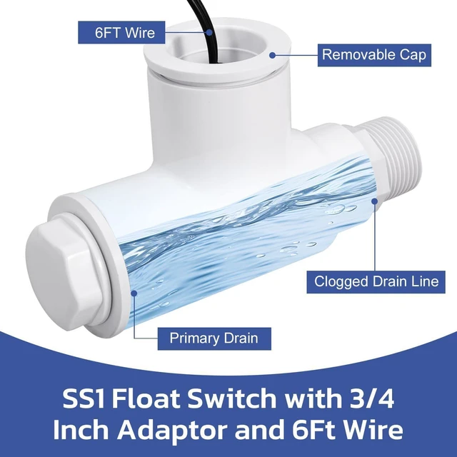 Alt view image 4 of 7 - SS1 Float Switch Condensate Overflow Switch with 3/4" Adaptor & 6FT Wire for HVAC Drain Pans (4PCS)