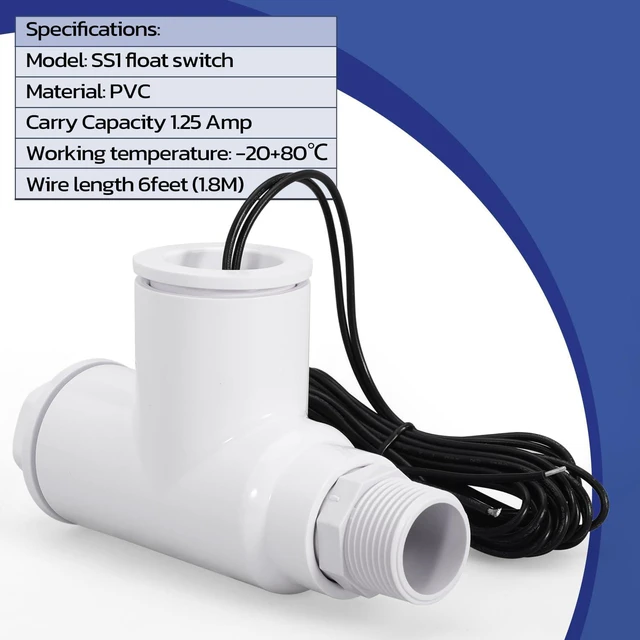 Alt view image 6 of 7 - SS1 Float Switch Condensate Overflow Switch with 3/4" Adaptor & 6FT Wire for HVAC Drain Pans (4PCS)