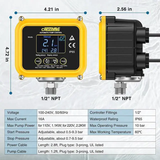 Alt view image 6 of 7 - Smart Adjustable Pressure Switch for Well Pump with Dry-Run Protection