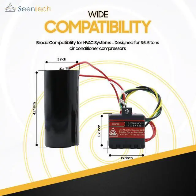 Alt view image 3 of 5 - CSR-U2 Hard Start Capacitor Kit for HVAC Systems, Compatible with 3.55 Ton AC Compressors, 189227 µF, 208240VAC, 50/60Hz