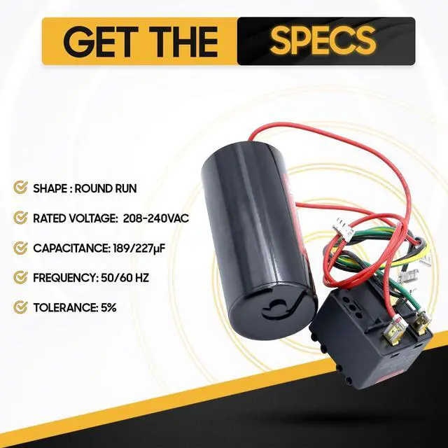 Alt view image 2 of 5 - CSR-U2 Hard Start Capacitor Kit for HVAC Systems, Compatible with 3.55 Ton AC Compressors, 189227 µF, 208240VAC, 50/60Hz