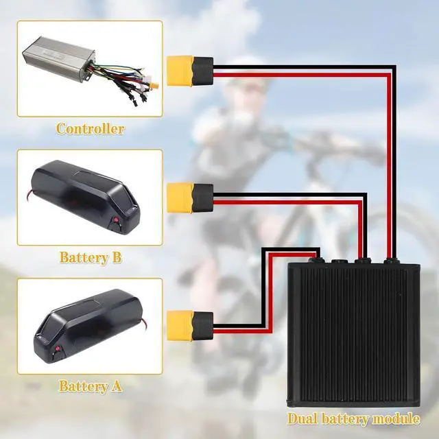 Alt view image 2 of 7 - Dual Battery Connector, 20V-72V DC E-Bike Dual Battery Discharge Converter XT60 Port Adapter Battery Capacity Double Battery Pack Switch Balancer (40A)