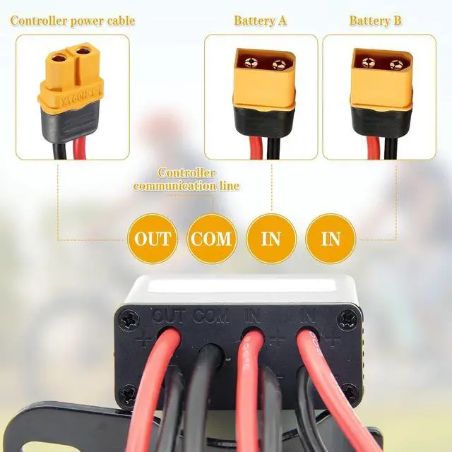 Alt view image 3 of 7 - Dual Battery Connector, 20V-72V DC E-Bike Dual Battery Discharge Converter XT60 Port Adapter Battery Capacity Double Battery Pack Switch Balancer (40A)