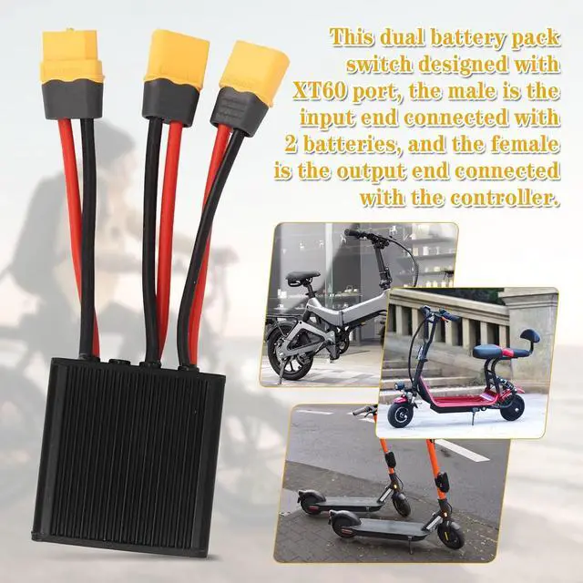 Alt view image 7 of 7 - Dual Battery Connector, 20V-72V DC E-Bike Dual Battery Discharge Converter XT60 Port Adapter Battery Capacity Double Battery Pack Switch Balancer (40A)
