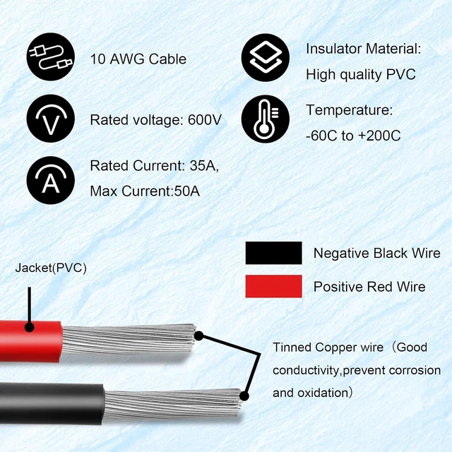Alt view image 2 of 7 - Solar Panel to SAE Adapter Cable - 20FT 10AWG Solar Extension Cable for RV Solar Panel Caravan Battery Charger Kit with SAE Polarity Reverse Adapter
