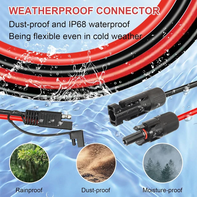 Alt view image 3 of 7 - Solar Panel to SAE Adapter Cable - 20FT 10AWG Solar Extension Cable for RV Solar Panel Caravan Battery Charger Kit with SAE Polarity Reverse Adapter