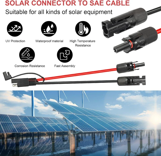 Alt view image 4 of 7 - Solar Panel to SAE Adapter Cable - 20FT 10AWG Solar Extension Cable for RV Solar Panel Caravan Battery Charger Kit with SAE Polarity Reverse Adapter
