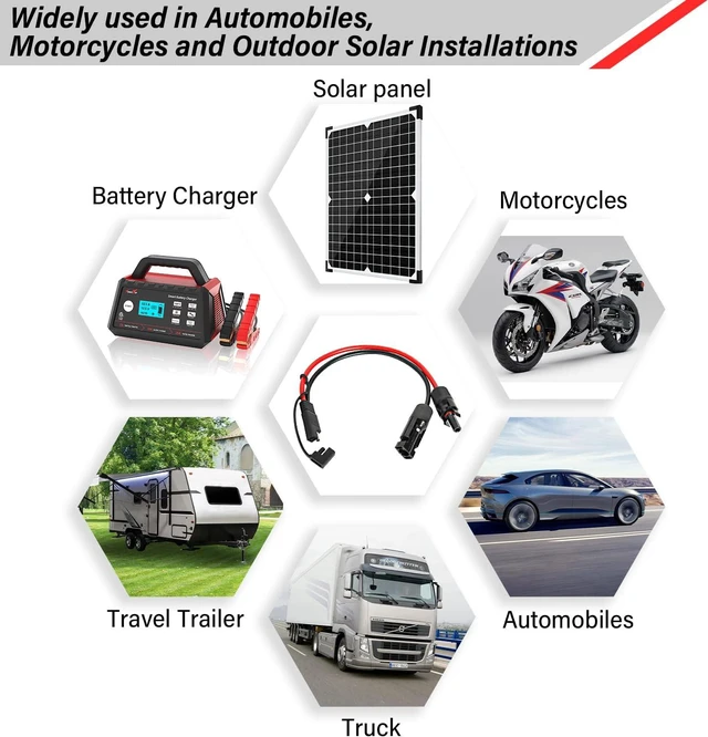 Alt view image 6 of 7 - Solar Panel to SAE Adapter Cable - 20FT 10AWG Solar Extension Cable for RV Solar Panel Caravan Battery Charger Kit with SAE Polarity Reverse Adapter