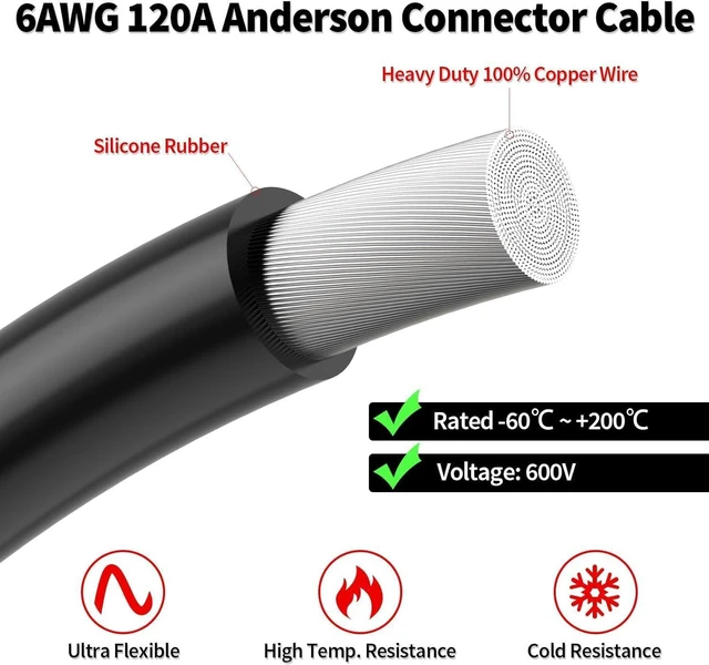 Alt view image 3 of 6 - 6AWG 6FT SB120 to Bare-Wire Cable for Winches & Batteries