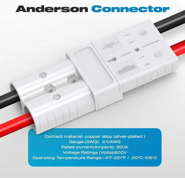 Alt view image 5 of 7 - Anderson Connector, 350Amp Battery Quick Disconnect 2/0AWG 600V Heavy-Duty Winch Wiring Kit for Towing (4Pack) - Gray