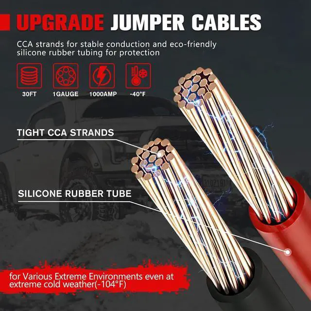Alt view image 3 of 7 - 1 Gauge 30 FT Quick Connect Jumper Cables, 1000A Heavy Duty Booster Cables with Travel Bag, Heavy Duty Battery Jumper Cable for Truck, Diesel Trucks, SUV and Car