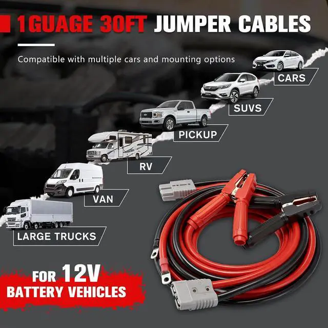 Alt view image 2 of 7 - 1 Gauge 30 FT Quick Connect Jumper Cables, 1000A Heavy Duty Booster Cables with Travel Bag, Heavy Duty Battery Jumper Cable for Truck, Diesel Trucks, SUV and Car
