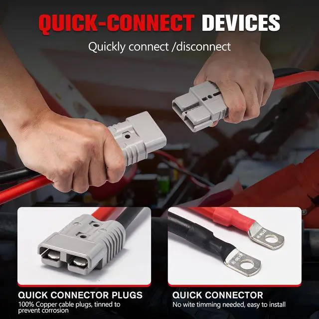Alt view image 5 of 7 - 1 Gauge 30 FT Quick Connect Jumper Cables, 1000A Heavy Duty Booster Cables with Travel Bag, Heavy Duty Battery Jumper Cable for Truck, Diesel Trucks, SUV and Car