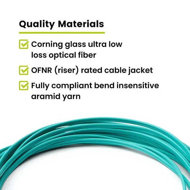 Alt view image 5 of 7 - trueCABLE LC to LC OM3 Fiber Patch Cable, 3m (9.84ft), UPC Polish, 10GB Multimode (MM) Duplex 50/125um, Riser Rated (OFNR), UL Listed, 5 Pack, Aqua