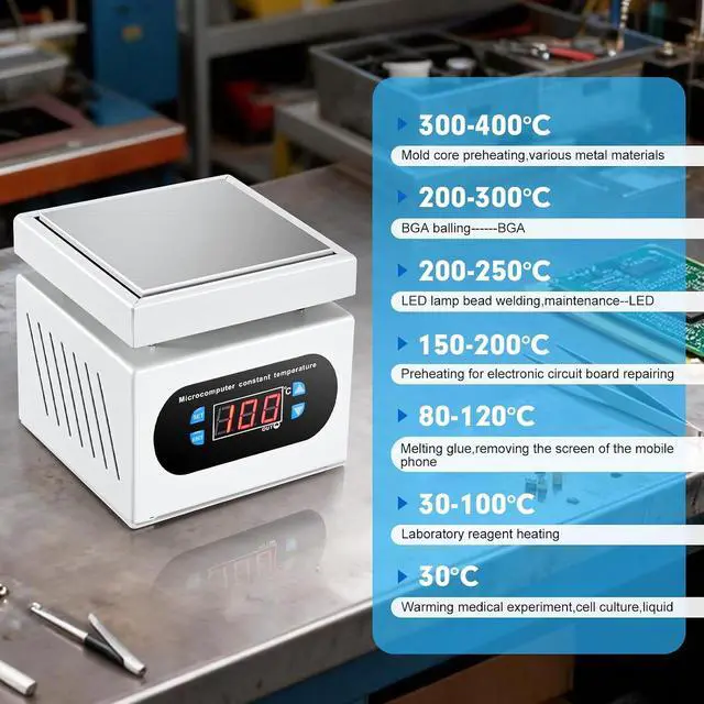 Alt view image 4 of 7 - 110V 350W Soldering Hot Plate LED Microcomputer Electric Preheat Soldering Station Welder Hot Plate Rework Heater Lab 100X100mm Plate