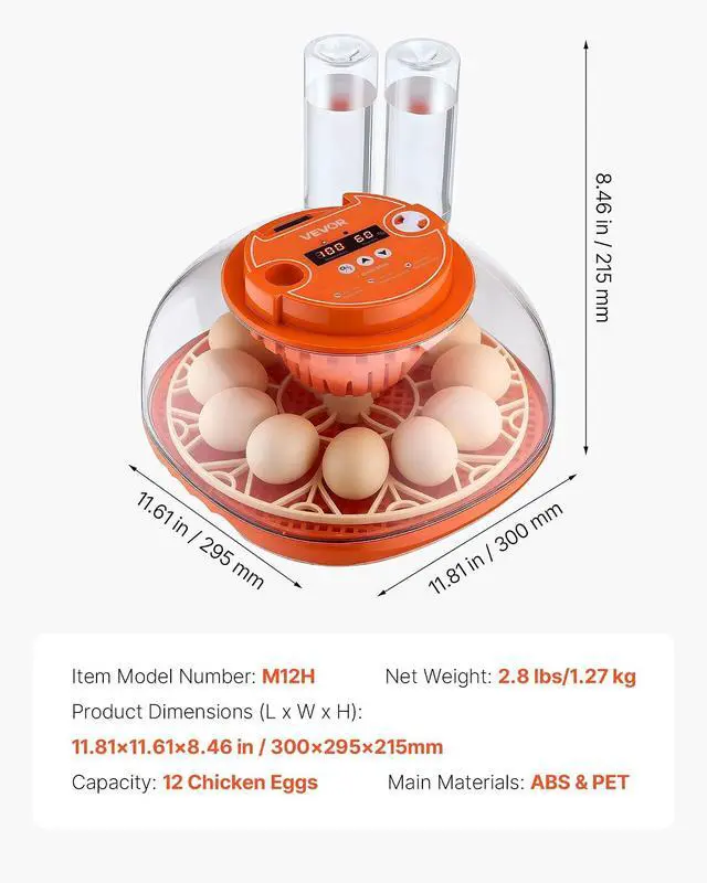 Alt view image 7 of 7 - 12 Egg Incubator, Automatic Egg Turner with LED Candler, Temperature & Humidity Control, 360° View Clear Window, Poultry Eggs Incubator for Home Farm, Hatching Chicks Ducks Goose Quail