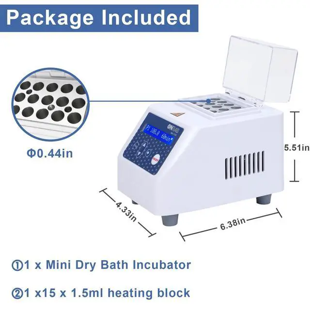 Alt view image 2 of 6 - Mini Dry Bath Incubator,15 x1.5ml Aluminium Heating Block, LCD Display, Timer Control,UP to 100C, 0.5C Accuracy,9 Programs in Memory, Rapid Calibration Function