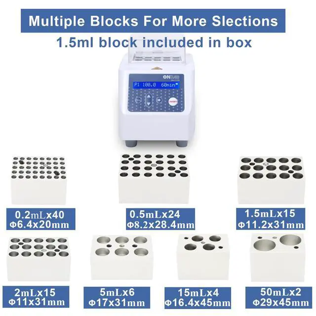 Alt view image 4 of 6 - Mini Dry Bath Incubator,15 x1.5ml Aluminium Heating Block, LCD Display, Timer Control,UP to 100C, 0.5C Accuracy,9 Programs in Memory, Rapid Calibration Function