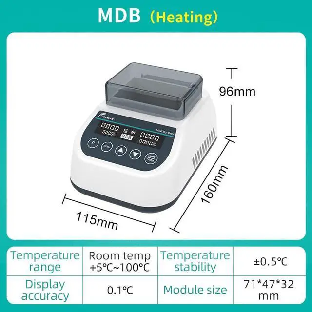 Alt view image 2 of 7 - Mini Lab Dry Bath Incubator Digital Laboratory Thermostatic Heater with 1.5ml x 15 Heating Block Programmable Timing Control (Single Heating Function)