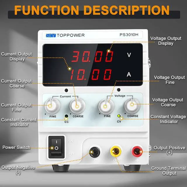 Alt view image 5 of 7 - DC Power Supply Variable,0-30V 0-10A Adjustable Bench Power | Regulated Lab PSU,4-Digit Display,for Repairing Phones,Computers,Test,Battery Charging,Electrolytic Power Supply,DIY,PS3010H