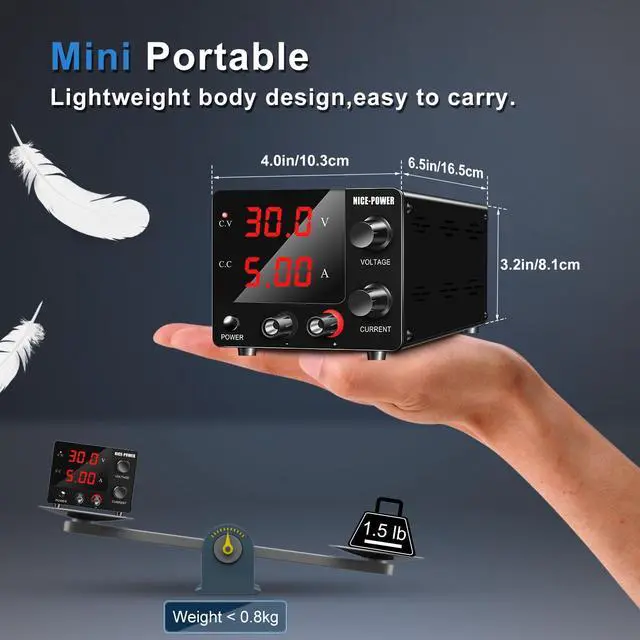 Alt view image 6 of 7 - DC Power Supply Variable, 30V 5A Adjustable Switching Regulated Power Supply with Encoder, Upgraded 3-Digits LED Display, Electroplating DIY LED Test Mini Regulated DC Bench Power Supply