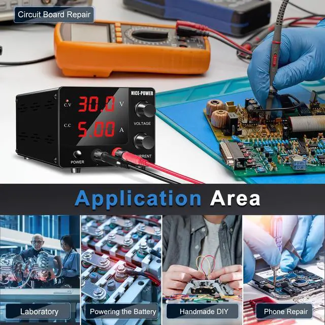 Alt view image 7 of 7 - DC Power Supply Variable, 30V 5A Adjustable Switching Regulated Power Supply with Encoder, Upgraded 3-Digits LED Display, Electroplating DIY LED Test Mini Regulated DC Bench Power Supply