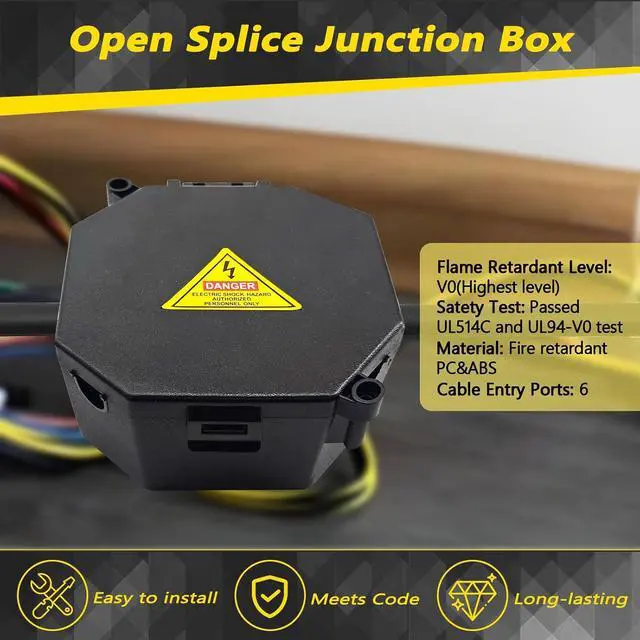 Alt view image 2 of 7 - Black Open Splice Junction Box (10 Pack), Splice Box Wire Electrical Junction Box with Cover V0 Flame Retardant Rating(Highest Level)
