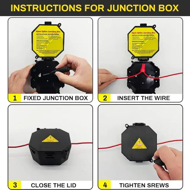 Alt view image 4 of 7 - Black Open Splice Junction Box (10 Pack), Splice Box Wire Electrical Junction Box with Cover V0 Flame Retardant Rating(Highest Level)