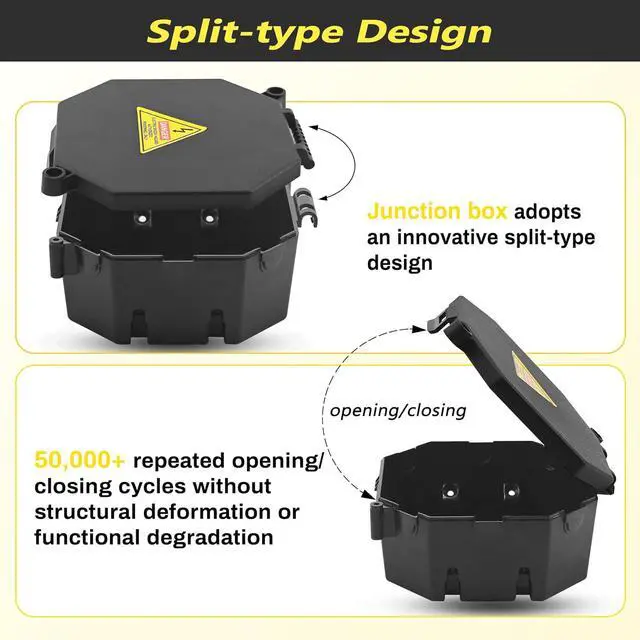 Alt view image 5 of 7 - Black Open Splice Junction Box (10 Pack), Splice Box Wire Electrical Junction Box with Cover V0 Flame Retardant Rating(Highest Level)
