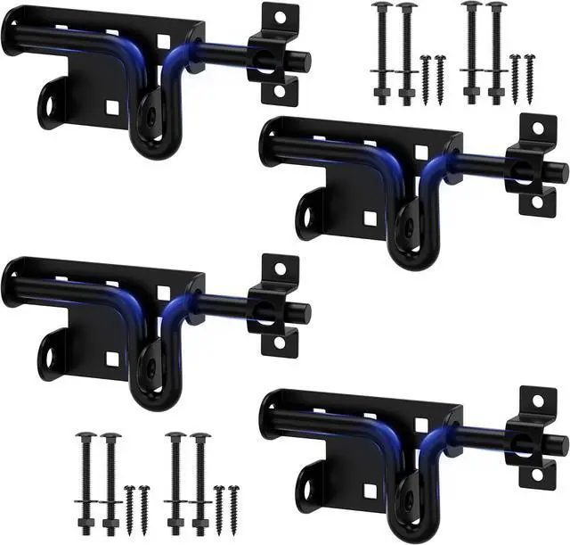 Main image of Heavy Duty Sliding Bolt Gate Latch with Padlock Hole & Carriage Bolt, Slide Bolt Hardware for Wooden Fence/Yard Fence/Shed Door/Barn Door, Black, 4 Pack